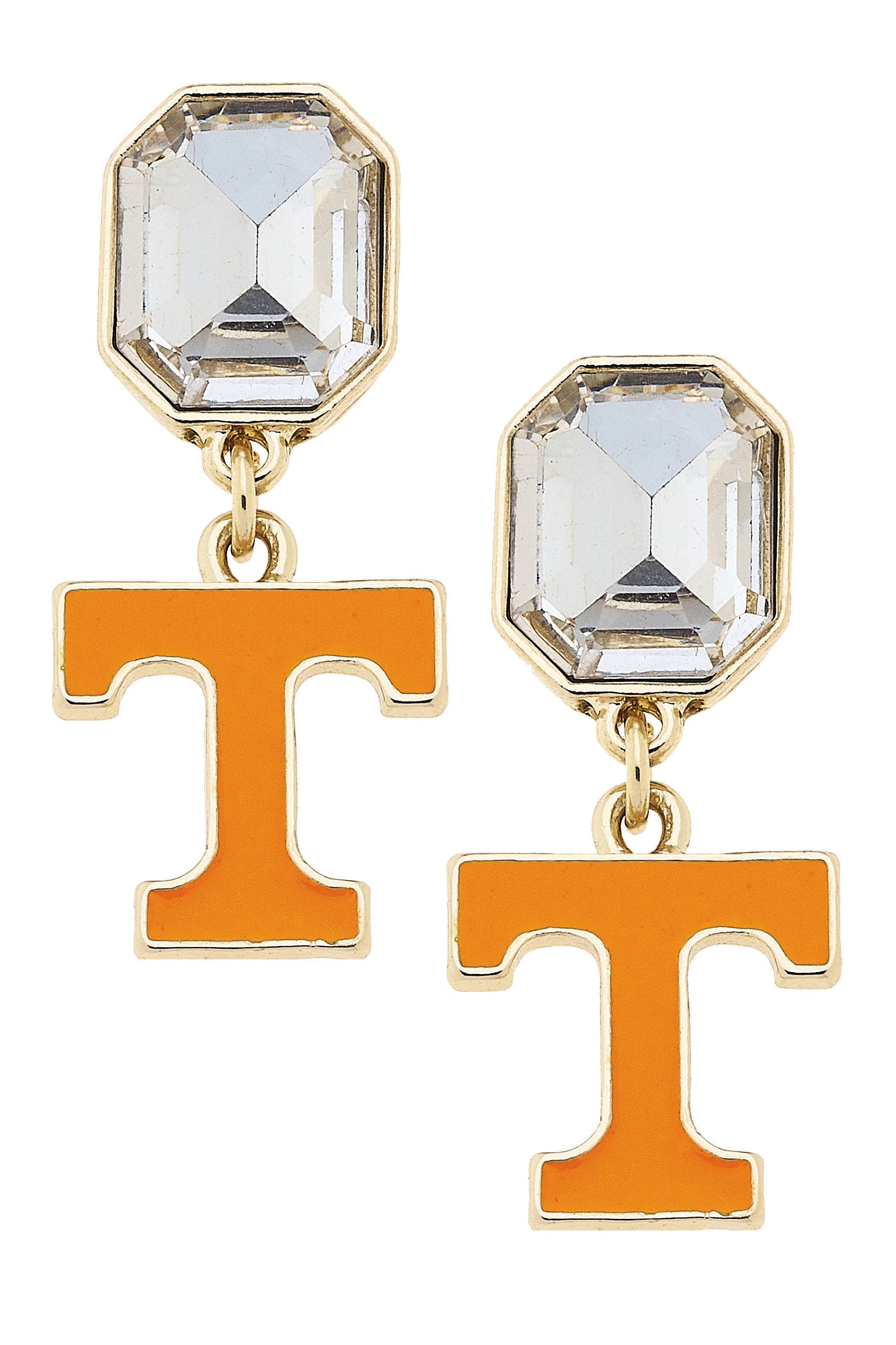 Tennessee Volunteers - Rhinestone Enamel Logo in Shiny Gold Earrings