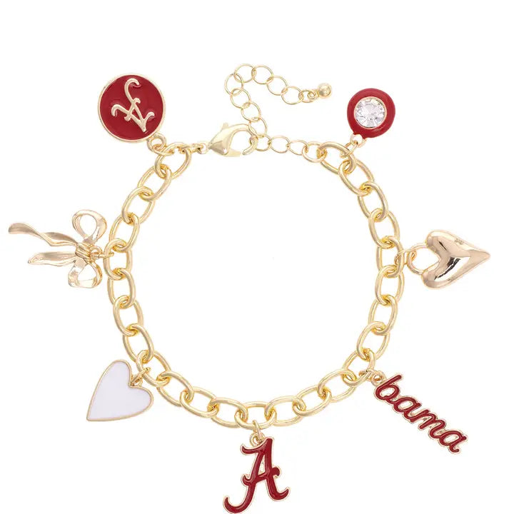 Alabama Crimson Tide - NCAA Enamel Icons Charm Bracelet in Shiny Gold