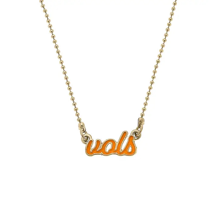 Tennessee Volunteers - Enamel Script in Orange Vols Logo Necklace