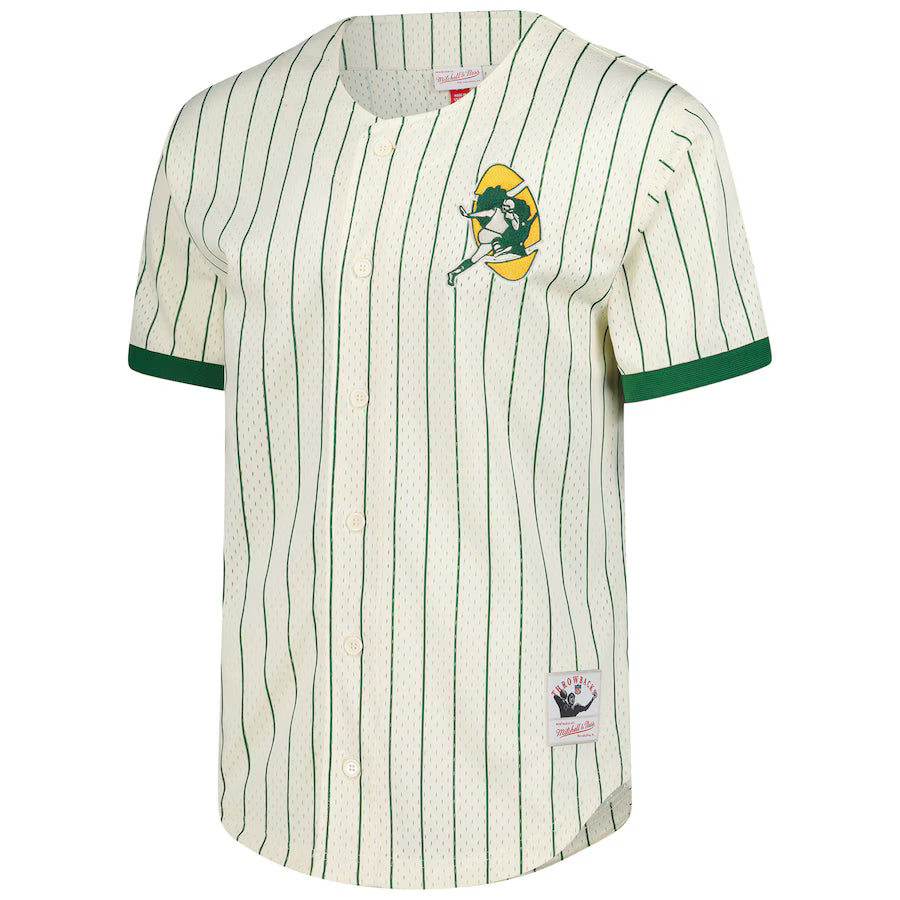 Green Bay Packers - Cream Vintage Logo Final Seconds Full-Button Mesh Top Jersey