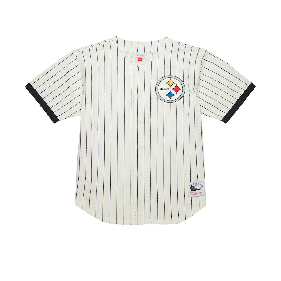 Pittsburgh Steelers - Cream Vintage Logo Final Seconds Full-Button Mesh Top Jersey