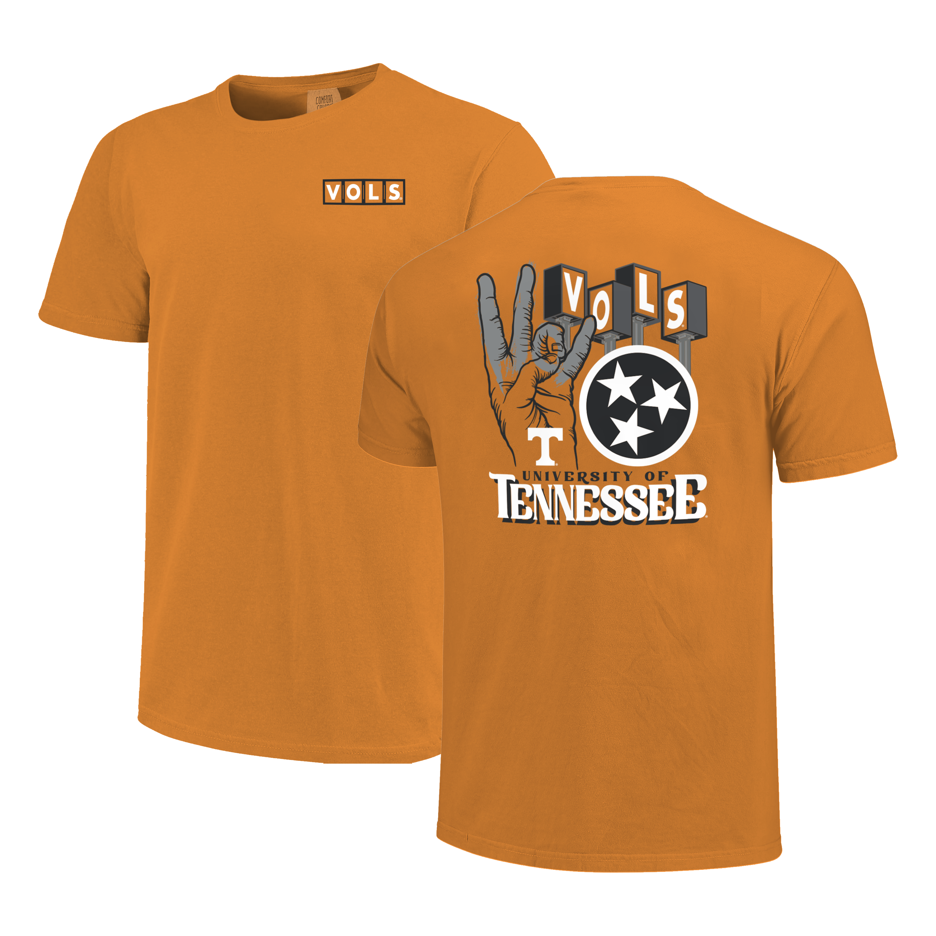 Tennessee Volunteer Hand Sign Lettermarks Bright Orange k Comfort Color Short Sleeve T-shirt