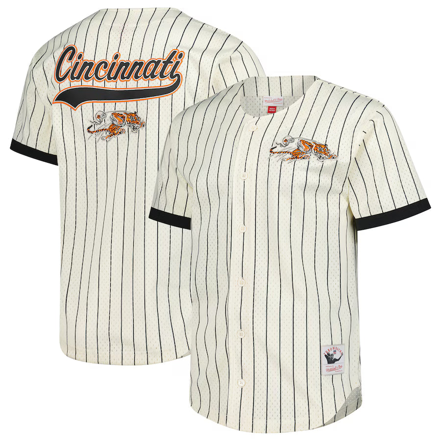 Cincinnati Bengals - Cream Vintage Logo Final Seconds Full-Button Mesh Top Jersey