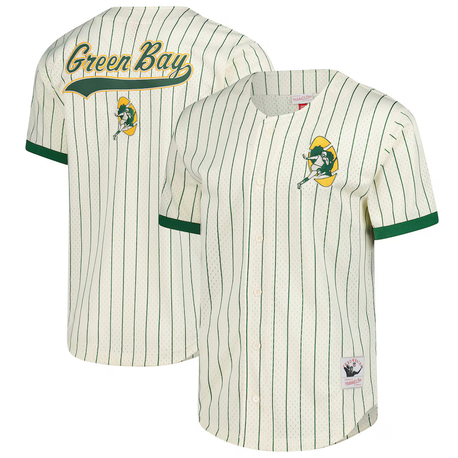Green Bay Packers - Cream Vintage Logo Final Seconds Full-Button Mesh Top Jersey