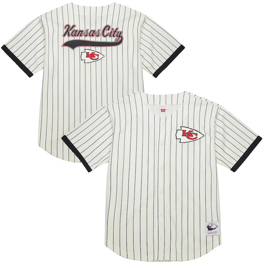 Kansas City Chiefs - Cream Vintage Logo Final Seconds Full-Button Mesh Top Jersey