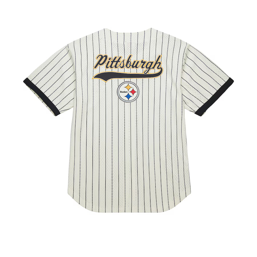 Pittsburgh Steelers - Cream Vintage Logo Final Seconds Full-Button Mesh Top Jersey