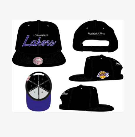NBA Los Angeles Lakers Team Script Snapback Black Hat