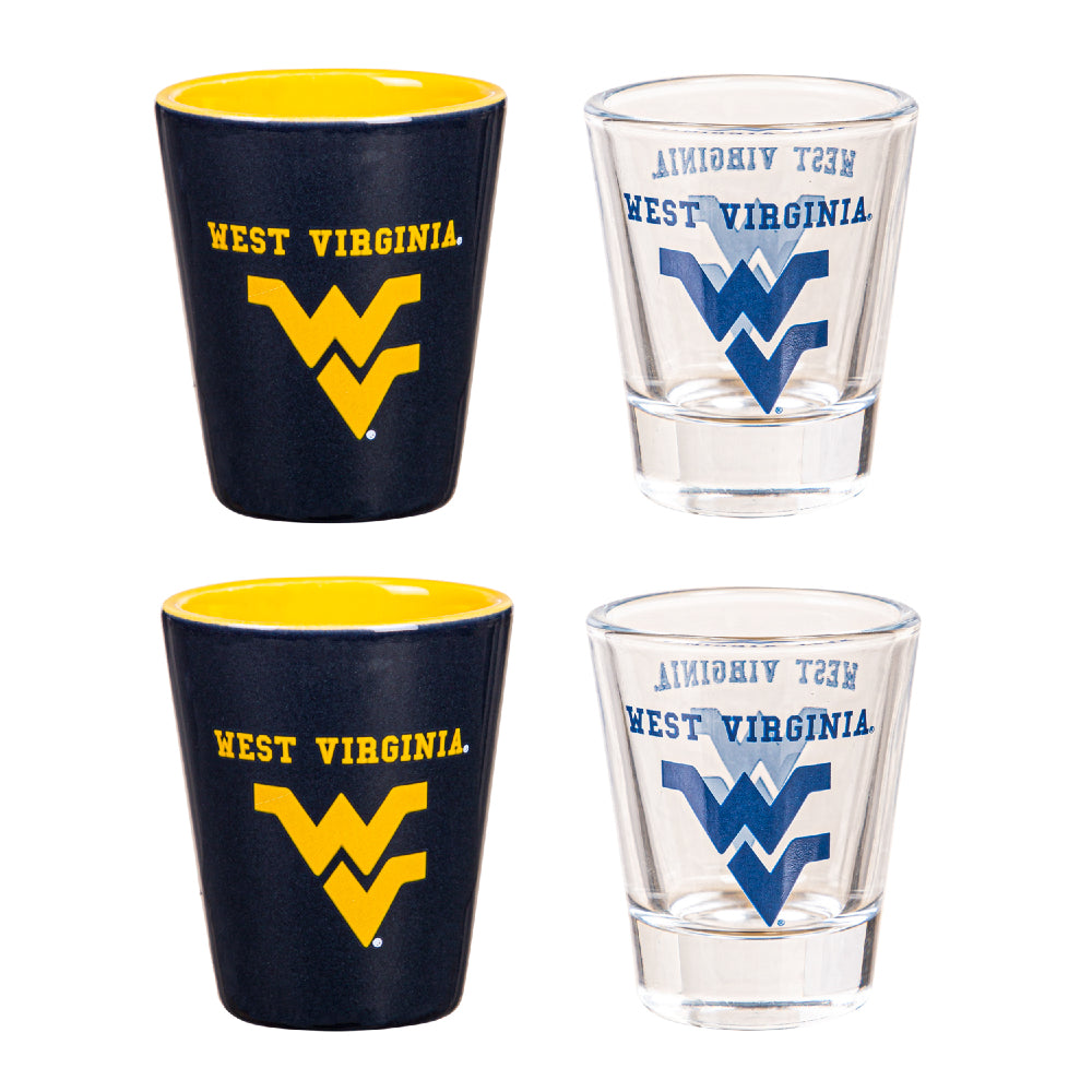 NCAA University Of West Virginia - Glass and Ceramic Shot Glass Set